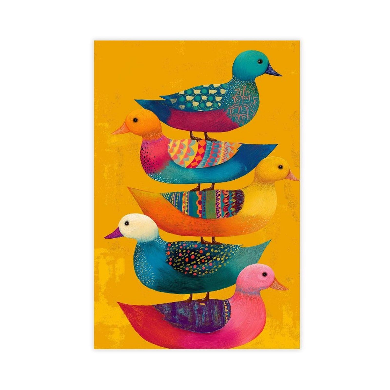 Mrycq Unframe-Style Colorful Duck Folk Poster Canvas Poster For Bedroom Decor Gift