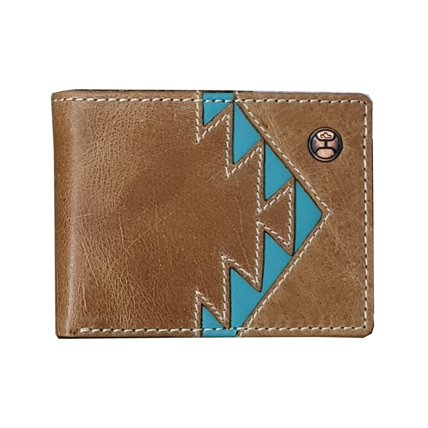 HOOey Bi-Fold Leather Men's Wallet, Aztec -- Turquoise