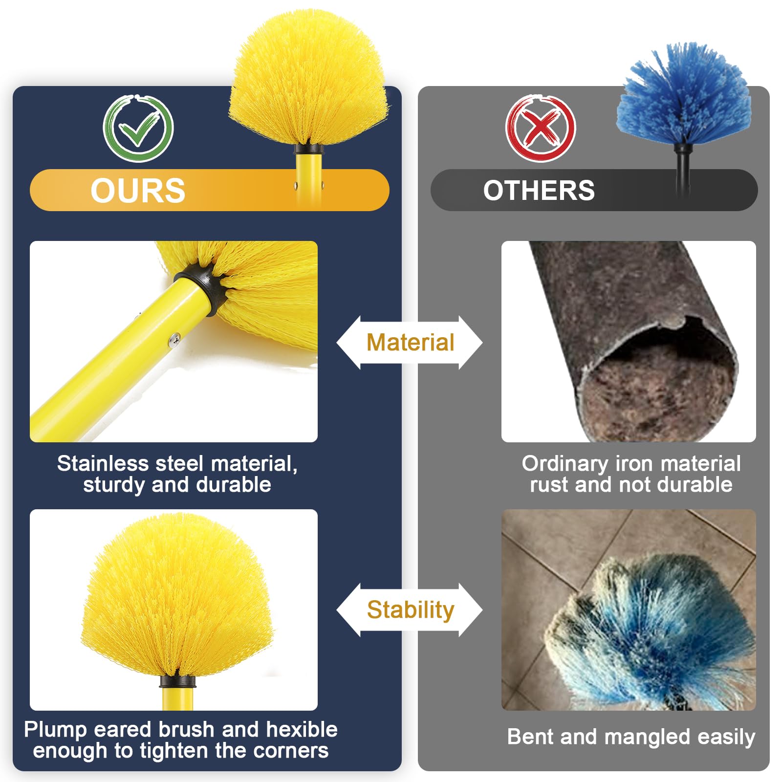 JAOTREL Dusters for Cleaning, Cobweb Duster with Extension Pole, Medium Stiff Bristles Cobweb Duster Head, Ceiling Fan Duster, Yellow, 6 FT