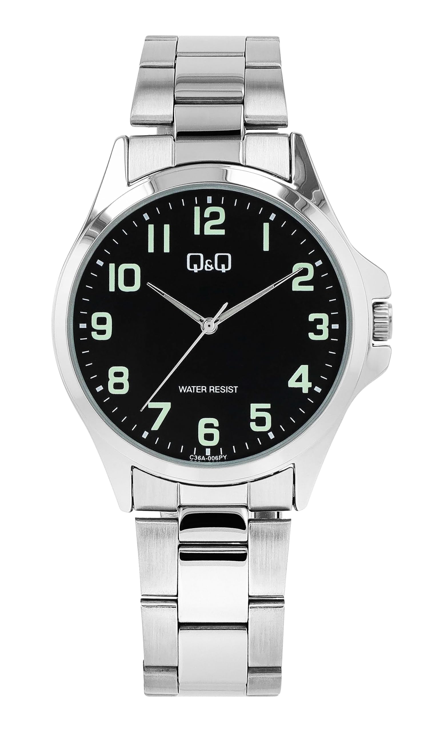 Q&Q Herren-Uhr Edelstahl Gliederarmband 3 Bar Analog Quarz (silberfarbig schwarz)