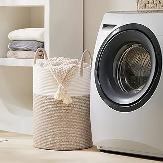 YOUDENOVA Woven Rope Laundry Hamper Basket, 72L Tall Luandry Basket, Baby Nursery Hamper for Blanket Storage in Bedroom-Large-Brown