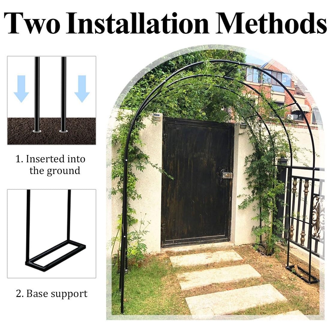 Biały metalowy łuk ogrodowy pergola altana z podstawą do roślin pnących, zielony pawilon ogrodowy, czarna krata, na zewnątrz, łuki ślubne, dekoracyjne akcesoria ogrodowe