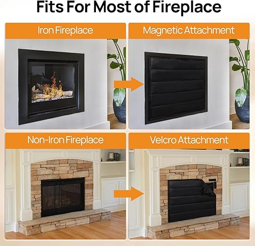 Miniatura 3 de TURBRO Funda magnética para chimenea, 39 pulgadas de ancho x 32 pulgadas de alto, bloqueador magnético de corrientes de aire, aislamiento de