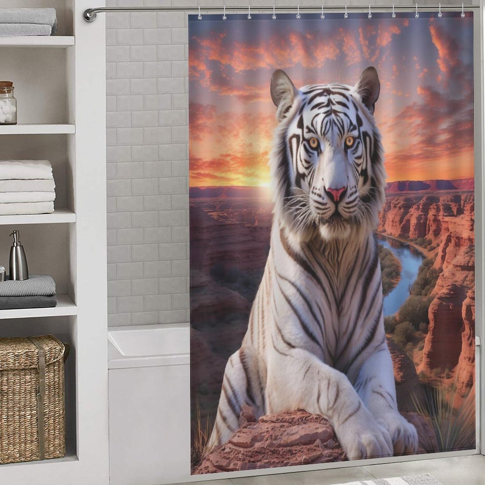 Rideau de douche tigre tissu imperméable lavable en polyester 152x183cm