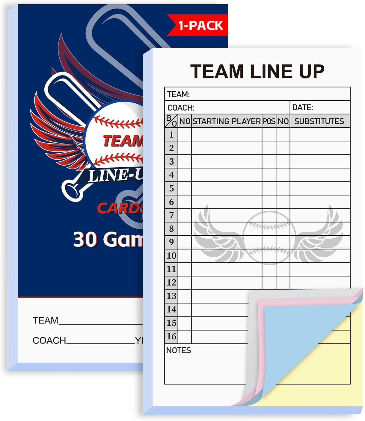Archerest 30/60/120/180 Baseball Lineup Cards with 4-Part Carbonless Copies, 4.53 x 7.87 Inch 16 Player Roster Sheets for Games, Softball Line up Coaching Accessories for Coaches and Umpires