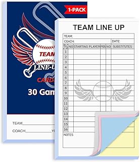 Archerest 30/60/120/180 Baseball Lineup Cards with 4-Part Carbonless Copies, 4.53 x 7.87 Inch 16 Player Roster Sheets for Games, Softball Line up Coaching Accessories for Coaches and Umpires