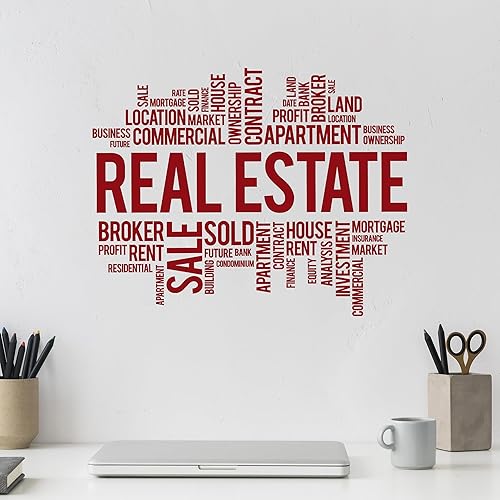 Miniatura 4 de Vinilo adhesivo de pared Agencia Inmobiliaria Broker Palabras Oficina Espacio Pegatinas Mural (ig6358) Negro