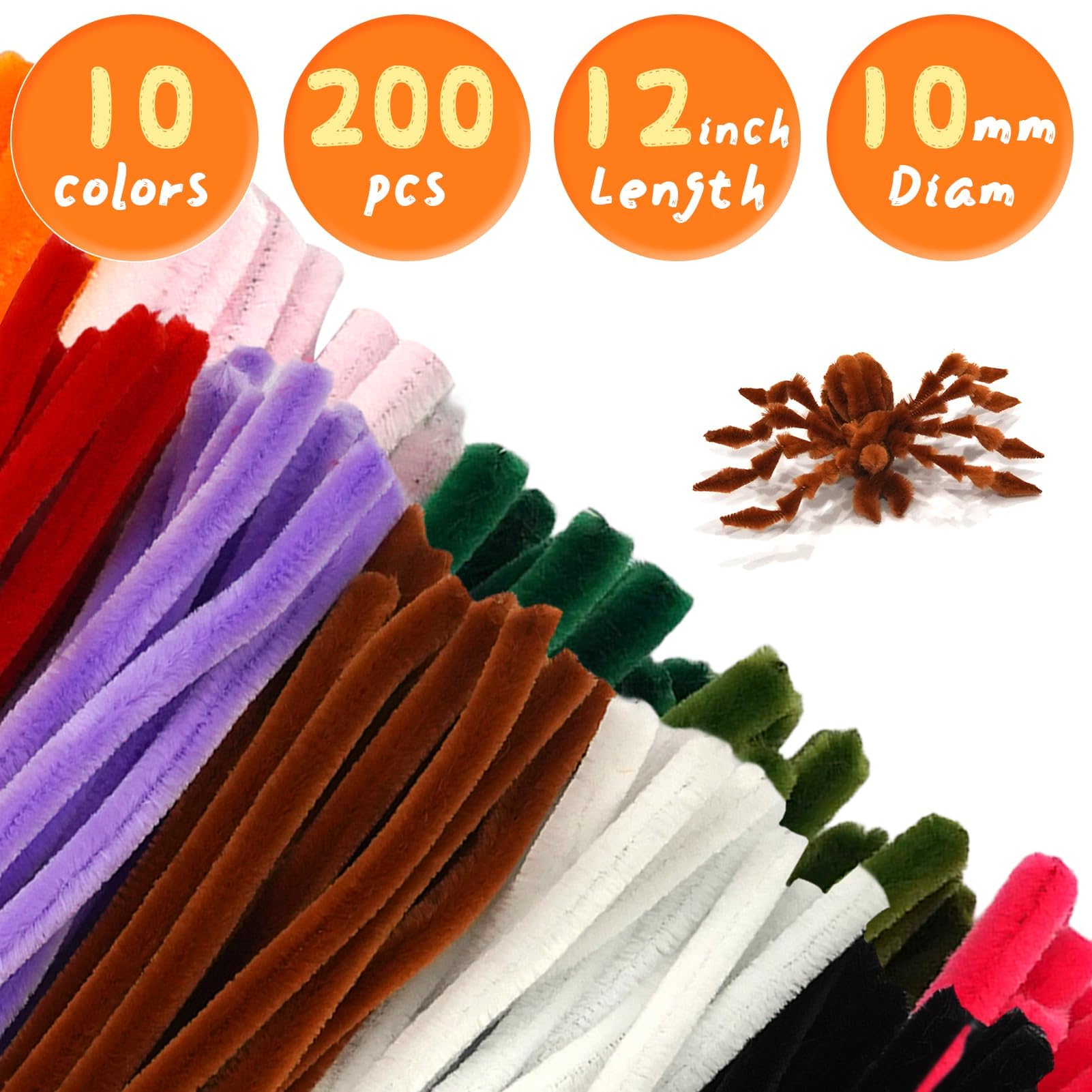 URADIART 200pcs Pipe Cleaners,10mm Thick Pipe Cleaners Craft Supplies,Arts and Crafts Pipe Cleaner Bulk Fuzzy Sticks Colored Chenille Stems for Art and Craft Projects Creative DIY Decorations