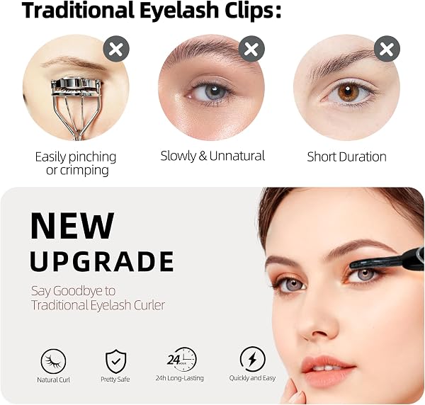 EYECURL Heated Eyelash Curler, S600 Heated Lash Curler, Accurate Temperature Control Electric Eyelash Curler Heated Curlers - Long Lasting (Black Ink/Silver, S600-148MM) - 3