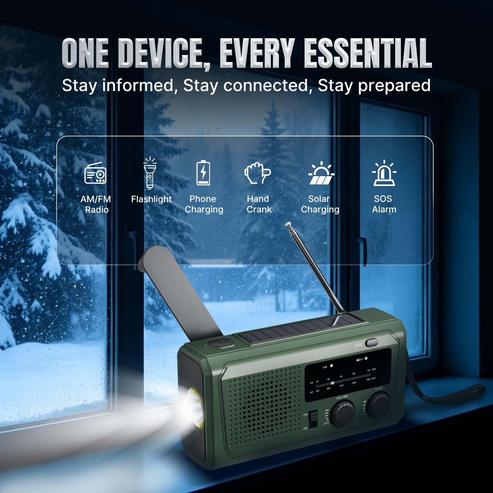 Radio a manovella 4000mAh con solare e dinamo, radio AM/FM d'emergenza
