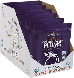 Amphora Soft Dried All Natural Organic Prunes Plums Healthy Snack Fruits Vegan Kosher Gluten Free 6 Oz Each (Pack of 6)