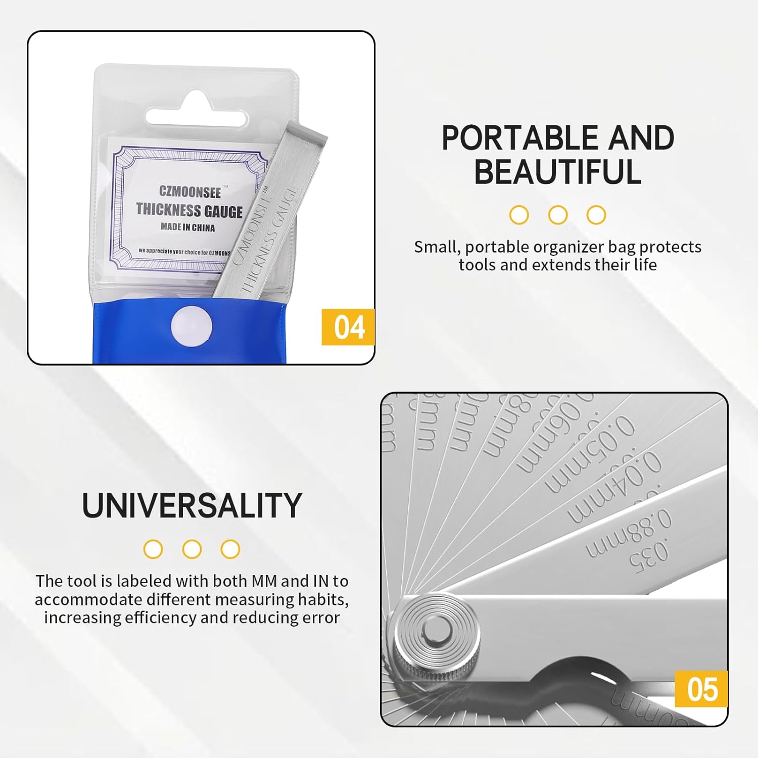 32 Piece Stainless Steel Thickness Gauge, Feeler Gauge, Gap Gauge, Distance Gauge, Dual Marking Metric and Imperial Measuring Tools 0.04-0.88 Millimeters (0.0015-0.035 inches)