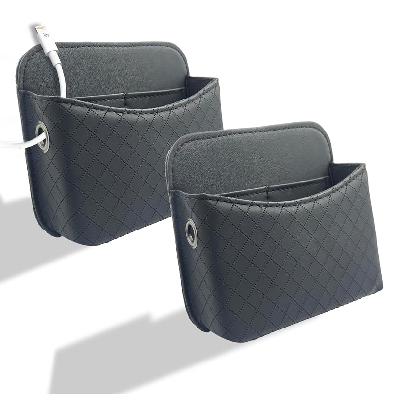Organizador Lateral para Banco de Carro com Porta para Cabo SportySizz em Couro Sintético Preto, Kit com 2