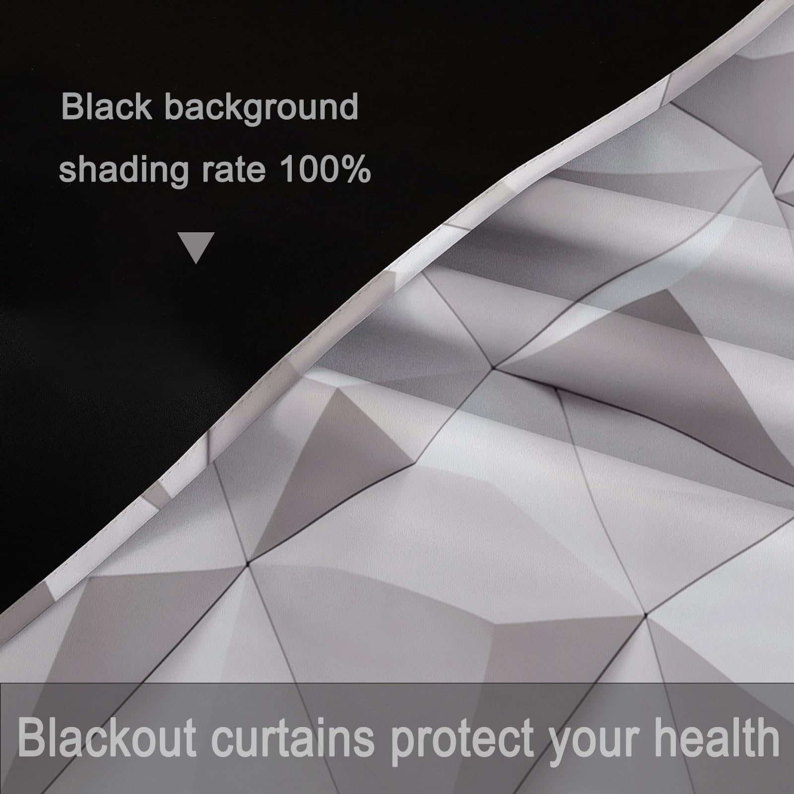 100% Rideau Occultant Thermique Isolant Anti Froid et Chaleur 140L X 260H cm (2 Panneaux), Géométrique Abstrait Polygonal Rideaux Opaques Oeillets Anti UV Anti Bruit pour Chambre Salon, Blanc