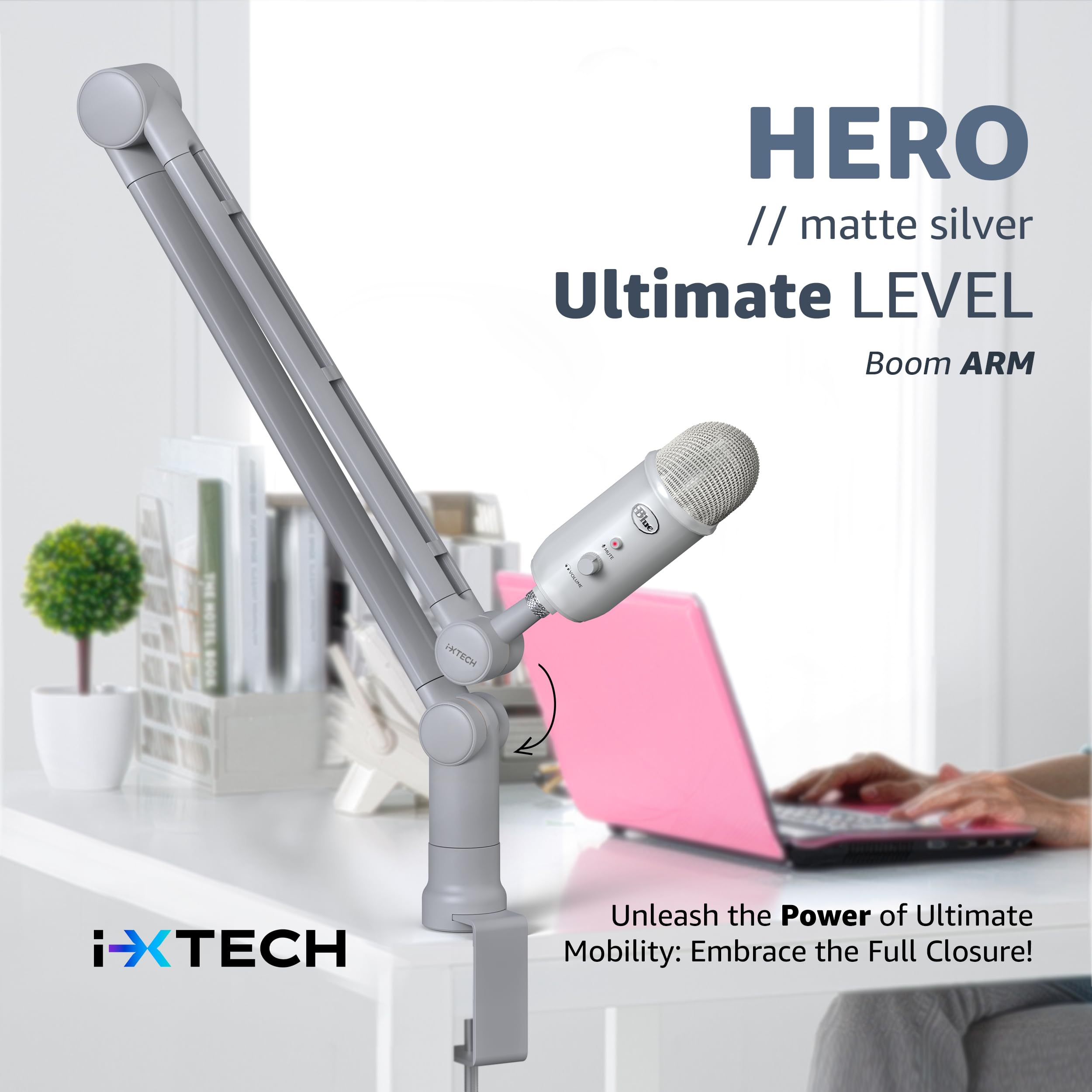 IXTECH Brazo de brazo – Micrófono giratorio ajustable de 360° resistente de acero inoxidable para micrófono, soporte de mesa, tijera plegable, brazos de montaje estables para estudio de radio,