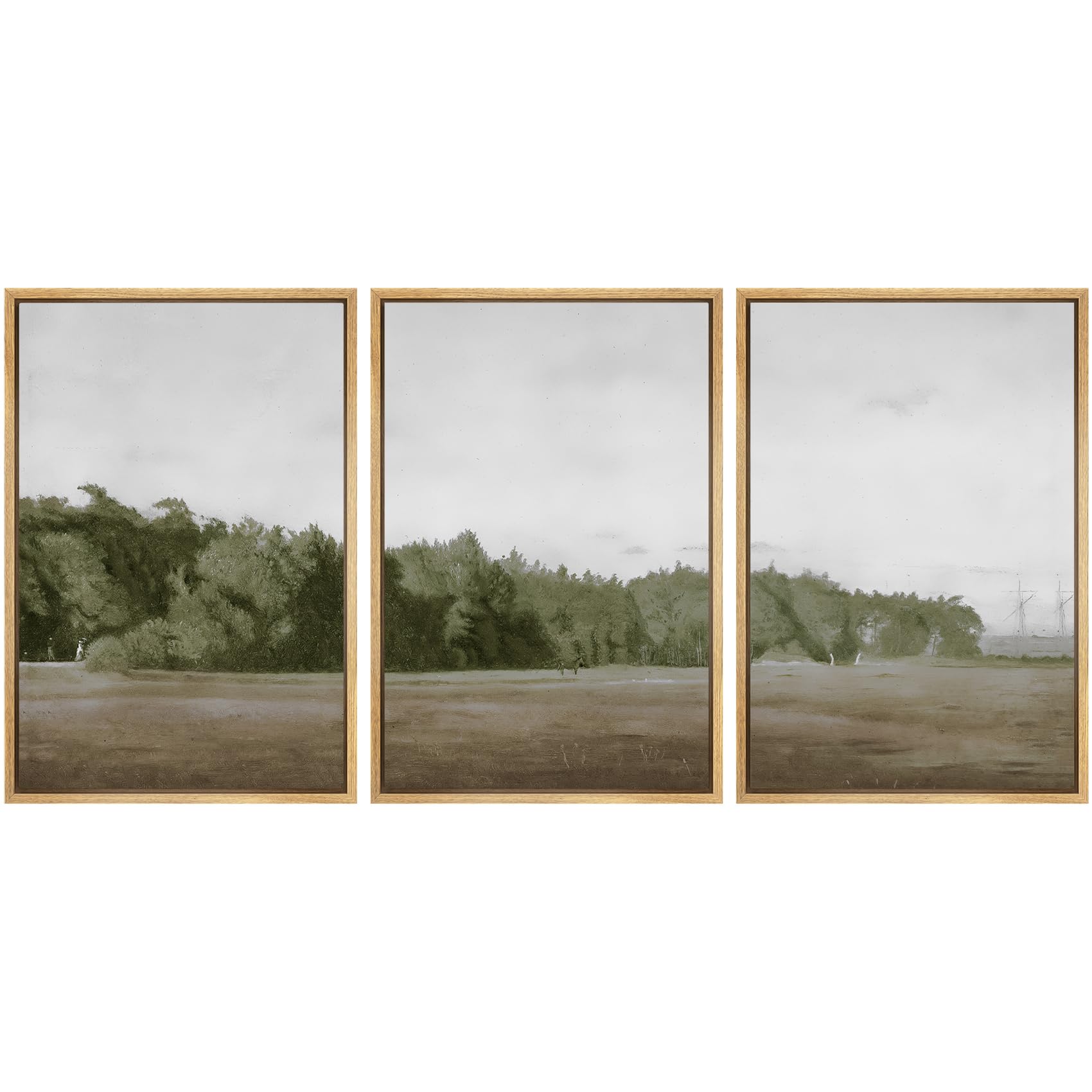 SIGNWIN Framed Canvas Print Wall Art Set Cloudy Sky Over Green Forest Clearing Nature Wilderness Illustrations Modern Art Chic Landscape for Living