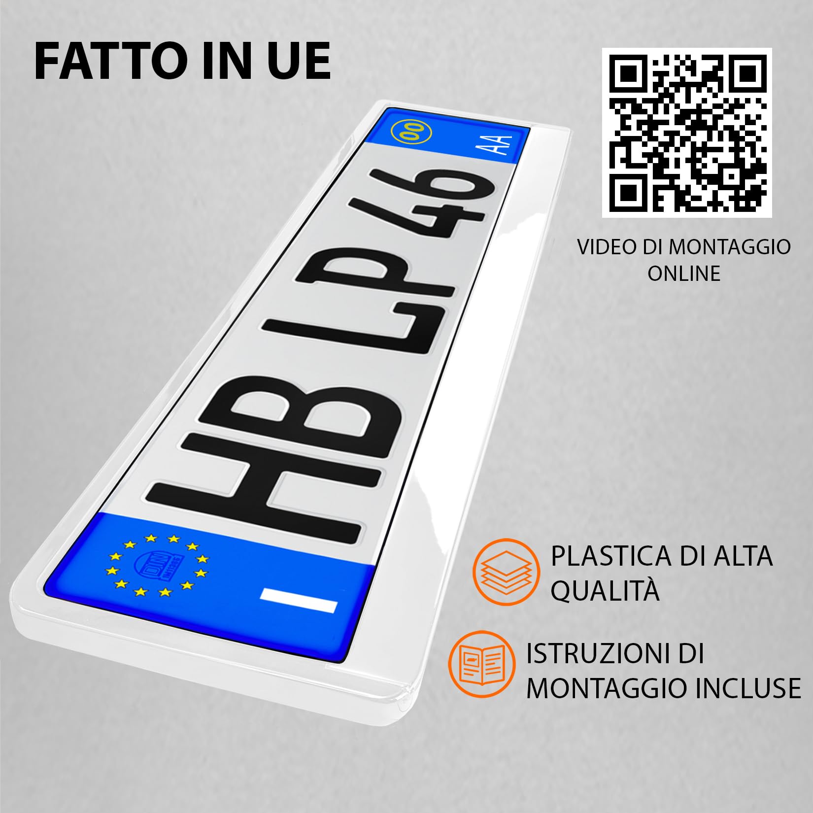 Portatarga Auto - Supporto Targa - [semplice, durevole e sicuro] - 8 viti - 520x110 mm - Bianco brillante - Porta Targa - adatto a qualsiasi auto - per targhe italiane omologate - Fissaggio per Targa