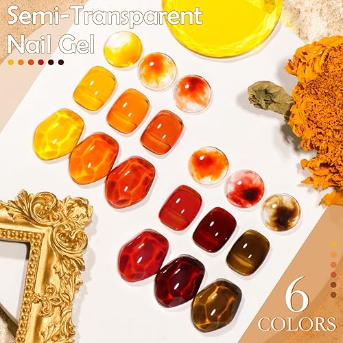 Miniatura 5 de MTSSII Esmalte de uñas de gel de cristal de gelatina, uñas translúcidas de concha de tortuga, vino, borgoña, rojo, coral, caramelo, naranja, ámbar,