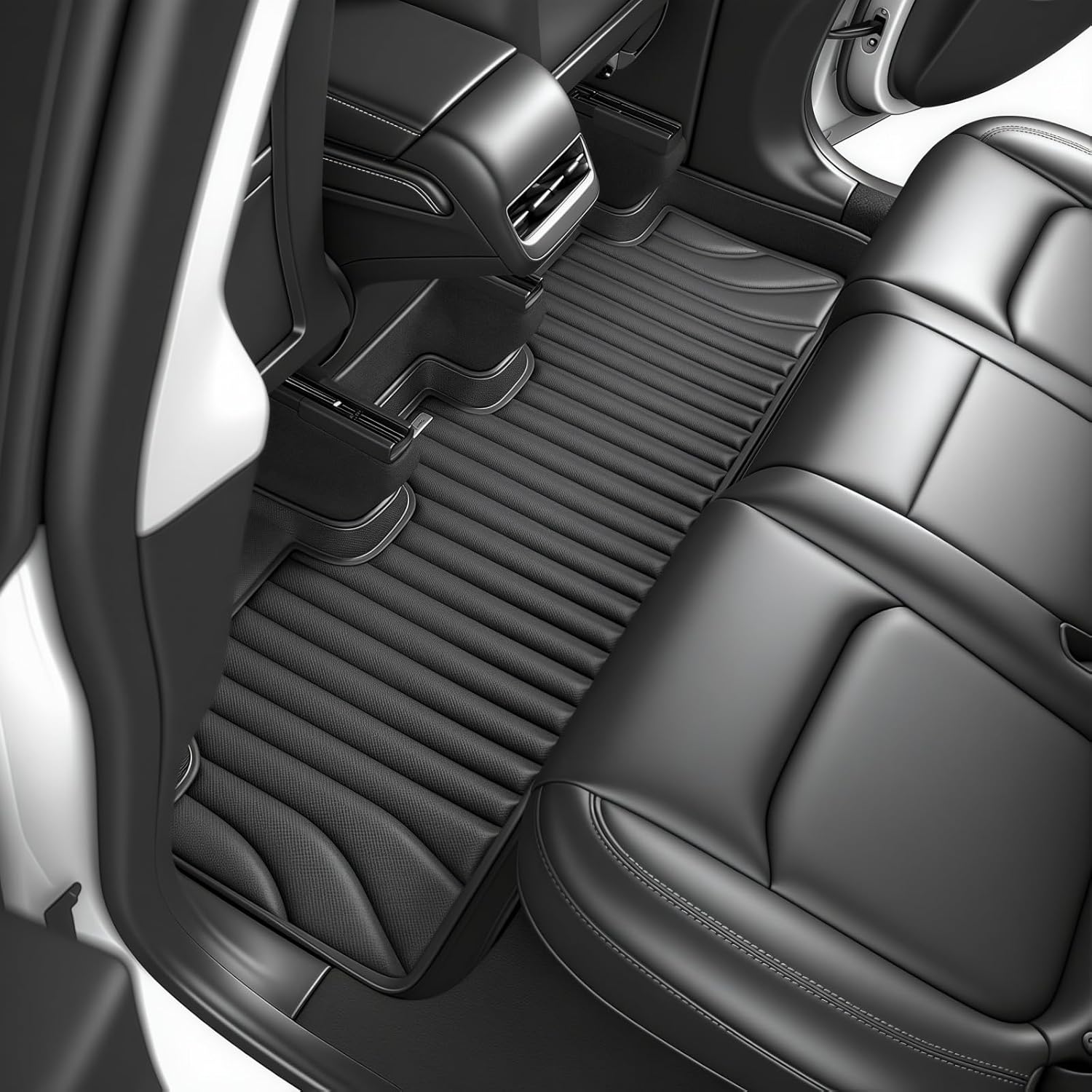 SUPER LINER 3PCS Soft Floor Mats & Accessories Compatible with Tesla Model Y 5 Seat (2020-2024) – Custom Fit All Weather Full-Cabin Protection System