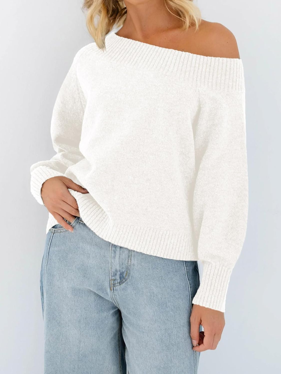 Saodimallsu Womens Off The Shoulder Sweater Long Sleeve Boat Neck Pullover 2025 Casual Trendy Loose Knit Tops - Image 5