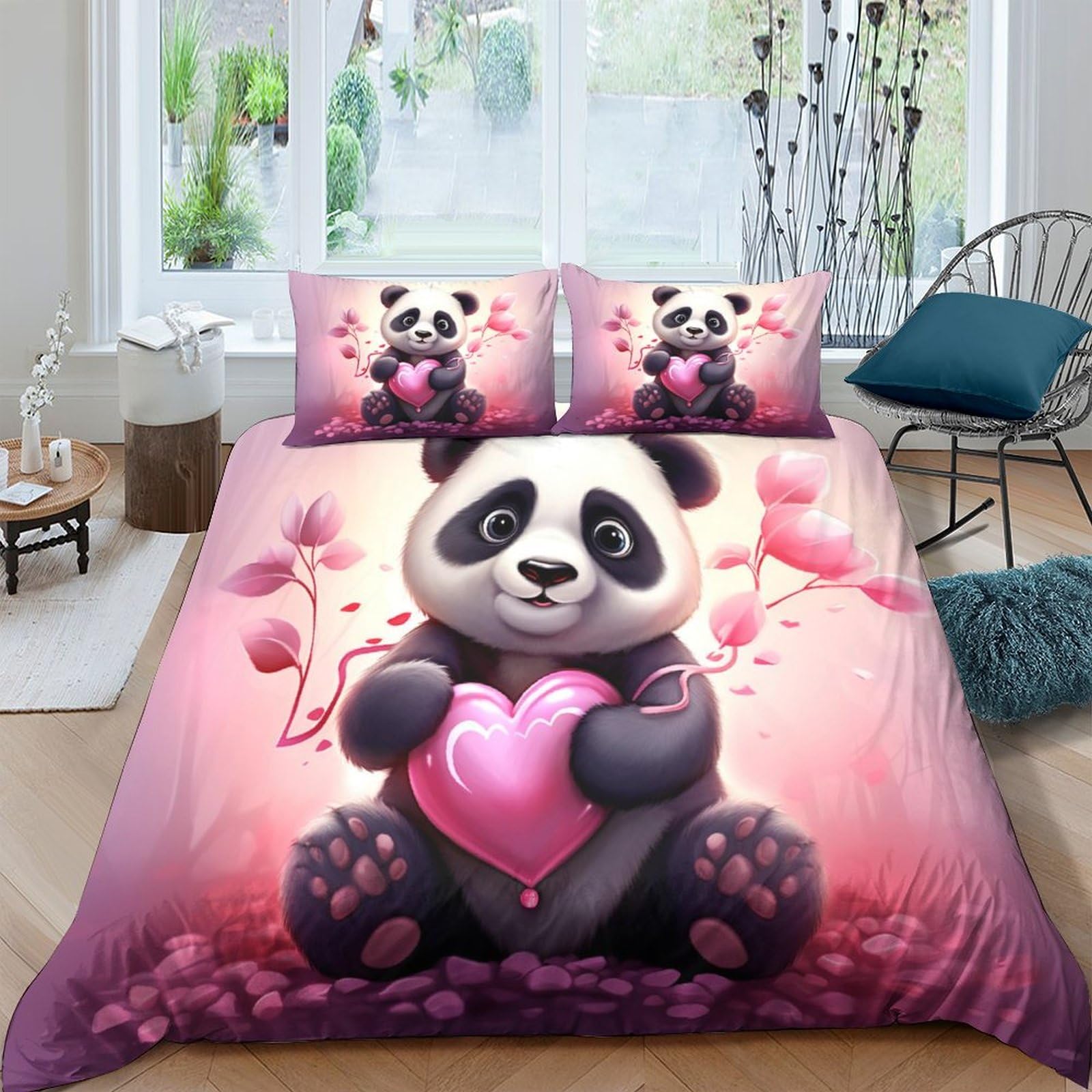 Housse de couette panda en microfibre respirante avec fermeture à glissière pratique 200x200