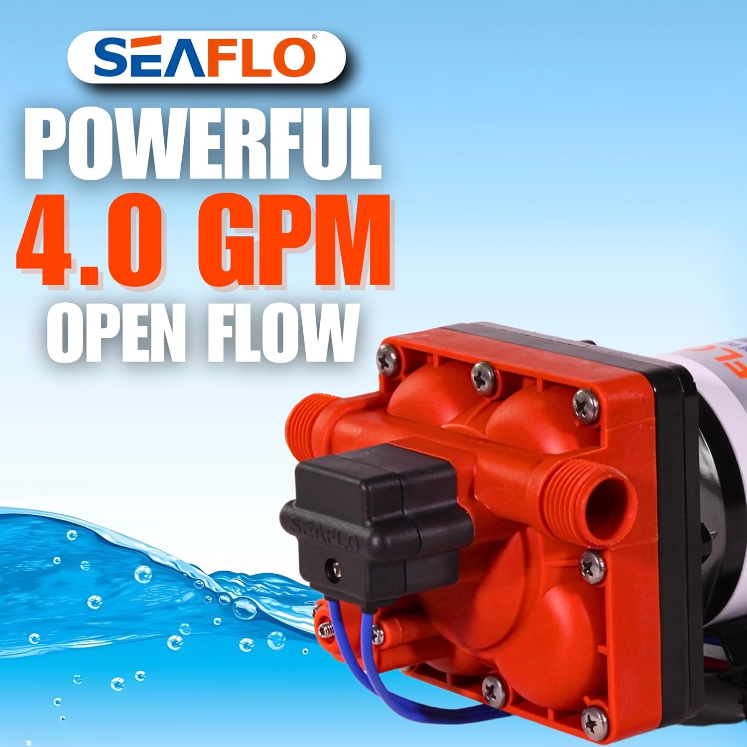 SEAFLO 42W Series 12V DC, 4.0 GPM, 55 PSI Brushless Automatic Demand Diaphragm Water Pressure Pump – Ultra Quiet Operation, Self-Priming, Overload Protection, NSF & UL Certified- 4 Year Warranty!