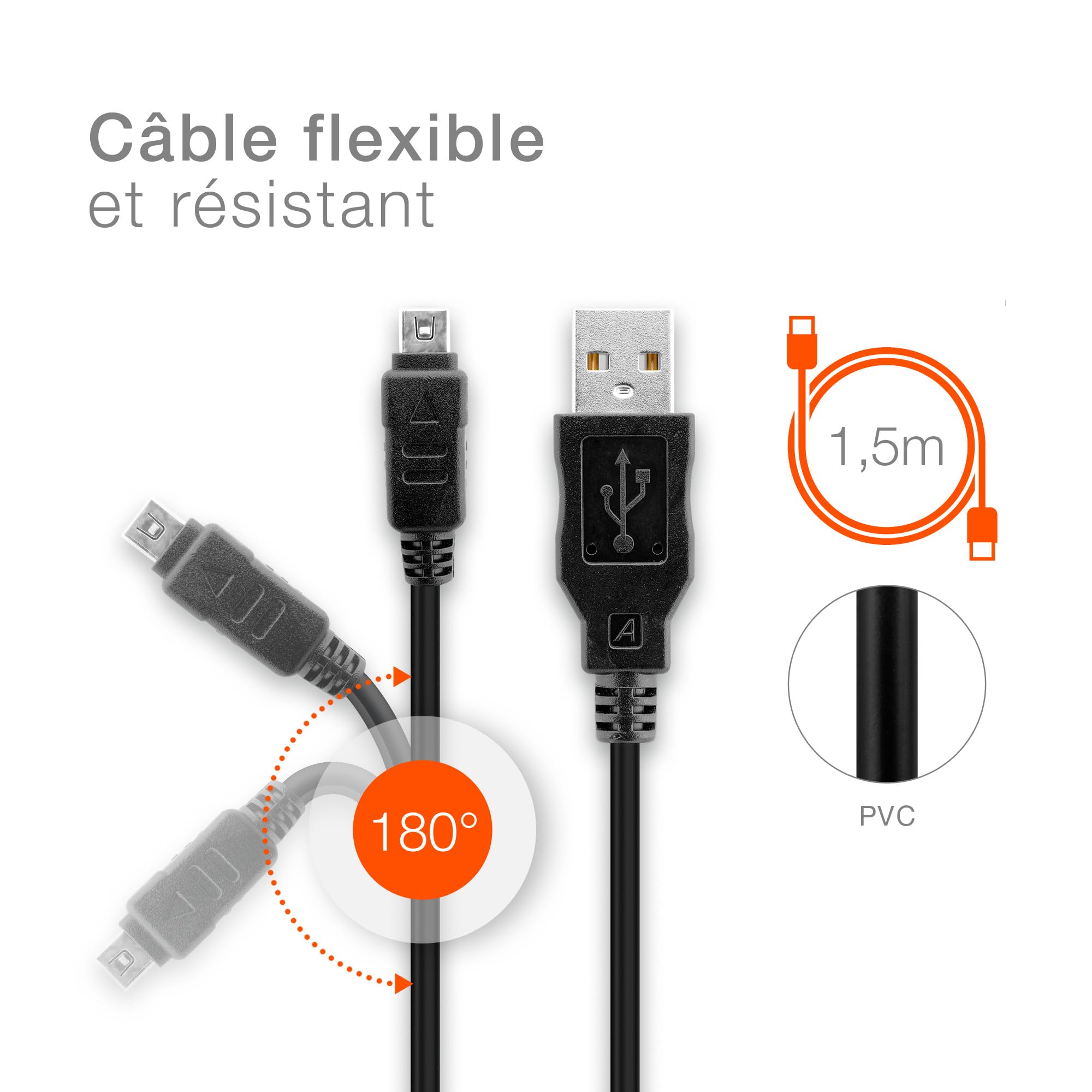 Câble USB Données Pour Olympus OM-D E-M5 Mark II / E-M1 Mark III - 150 Cm Neuf