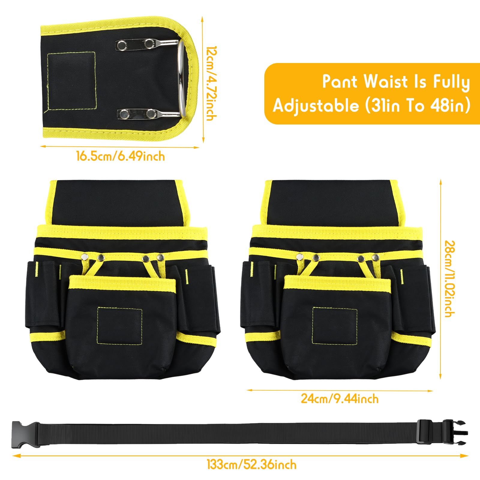 26 Poches Ceinture Porte Outil, Magnétique, Sacoche Outils Bricolage avec Porte Marteau Ceinture Large, Amovible et Réglable, Sac à Outils pour Homme Électricien Charpentier Construction Encadreurs