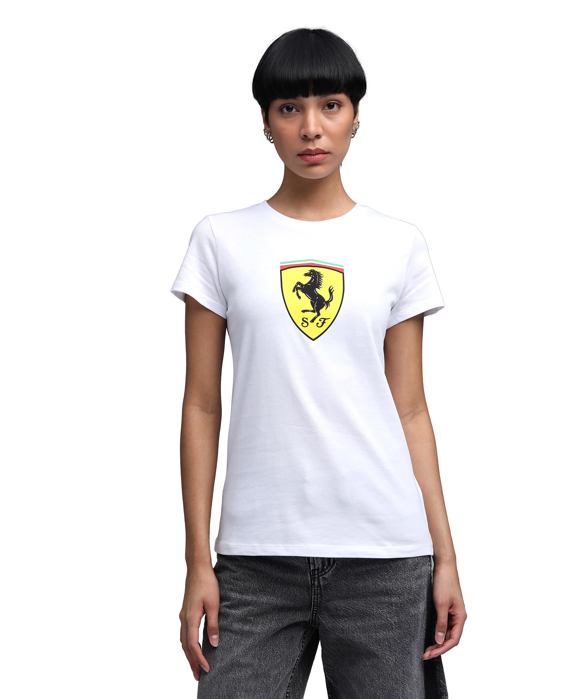 PUMA Scuderia Ferrari F1 Camiseta para Mujer con Gran Logo del Escudo Scudetto