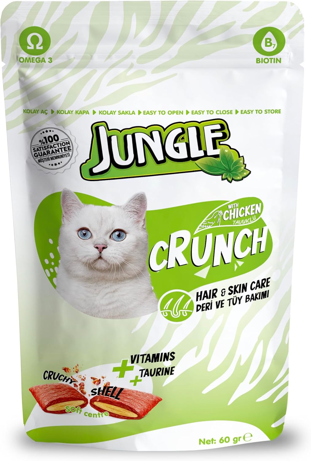 Jungle Crunch Kedi Ödül Deri - Tüy Bakımı 60 Gr - Görsel 1