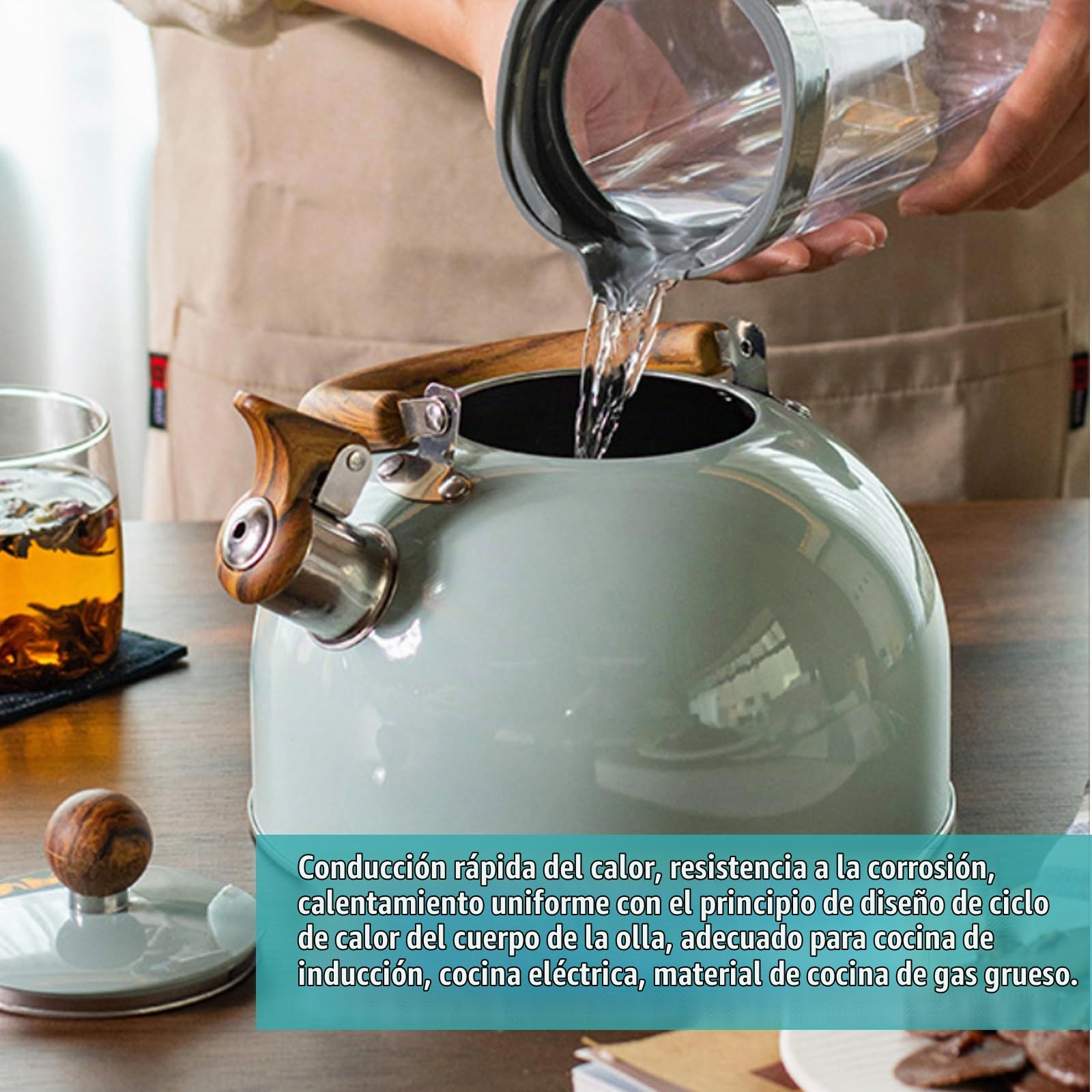 Hervidor de agua de 3 L, acero inoxidable, estilo retro, para todo tipo de cocinas, flautas, silbato con asa, tetera con silbato automático, hervidor de agua moderno de inducción para cocina de gas e