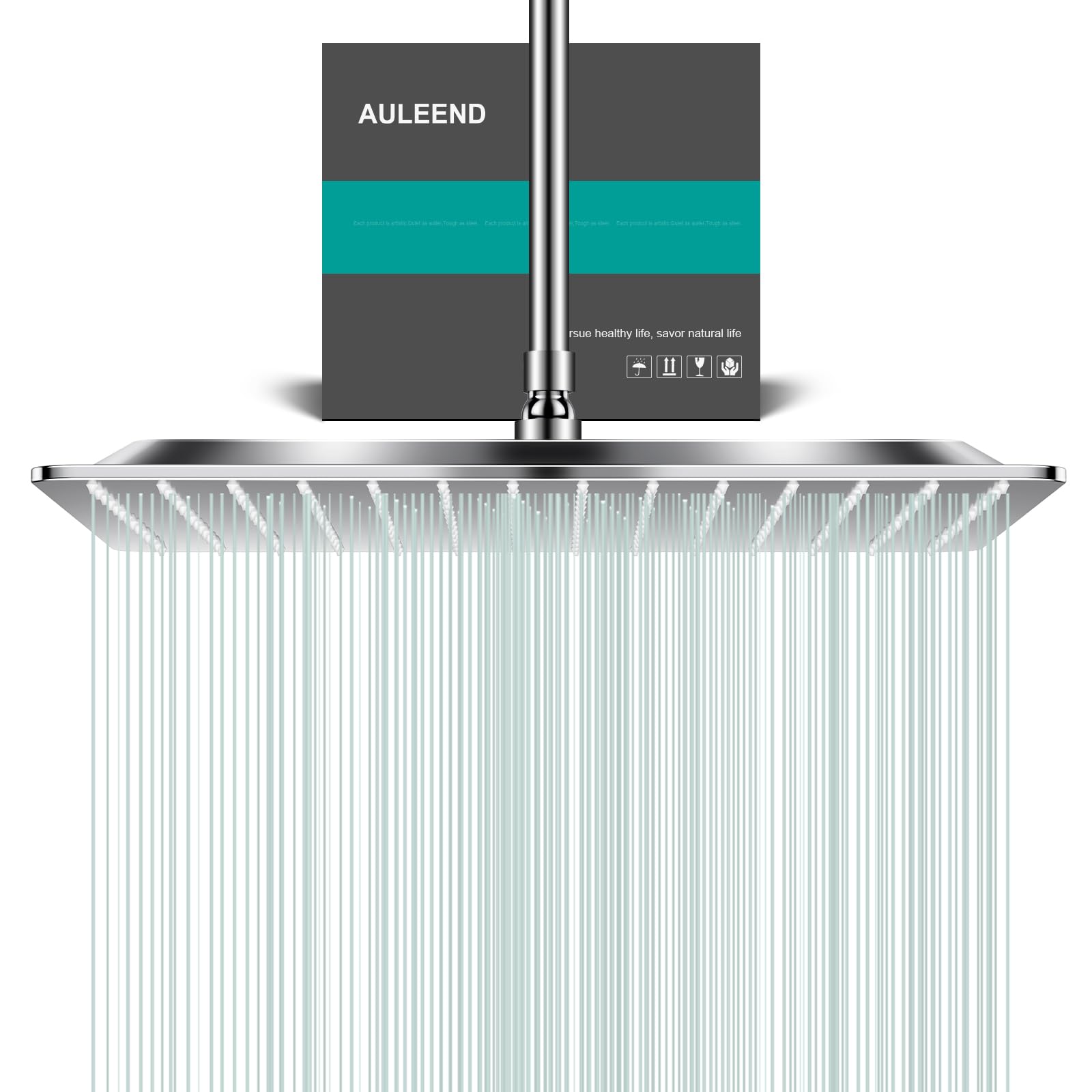 Auleend Chrome Square Rain Shower Head, High Flow Stainless Steel,Work With Any Decorative Style，All Metal Rainfall Shower Head (, 16)