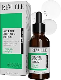 Revuele Ácido azelaico 10% sérum facial – Cuidado concentrado para refinar el aspecto de la piel, reduce los poros visibles, equilibra el tono de la piel y suaviza el enrojecimiento, 30 ml
