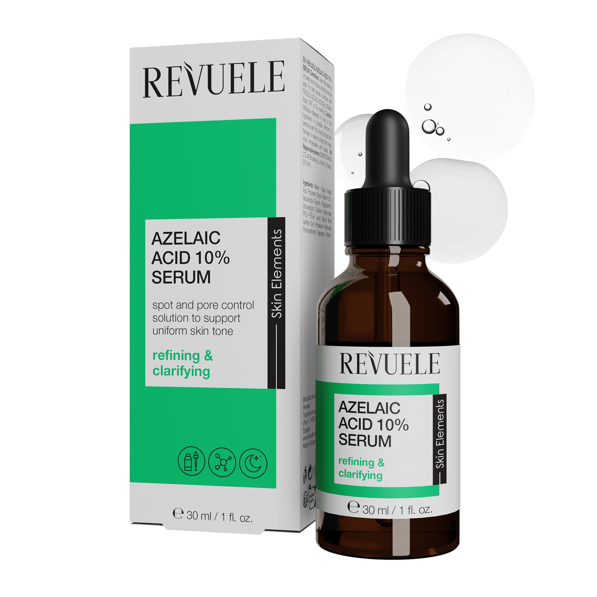 Revuele Ácido azelaico 10% sérum facial – Cuidado concentrado para refinar el aspecto de la piel, reduce los poros visibles, equilibra el tono de la piel y suaviza el enrojecimiento, 30 ml - 1