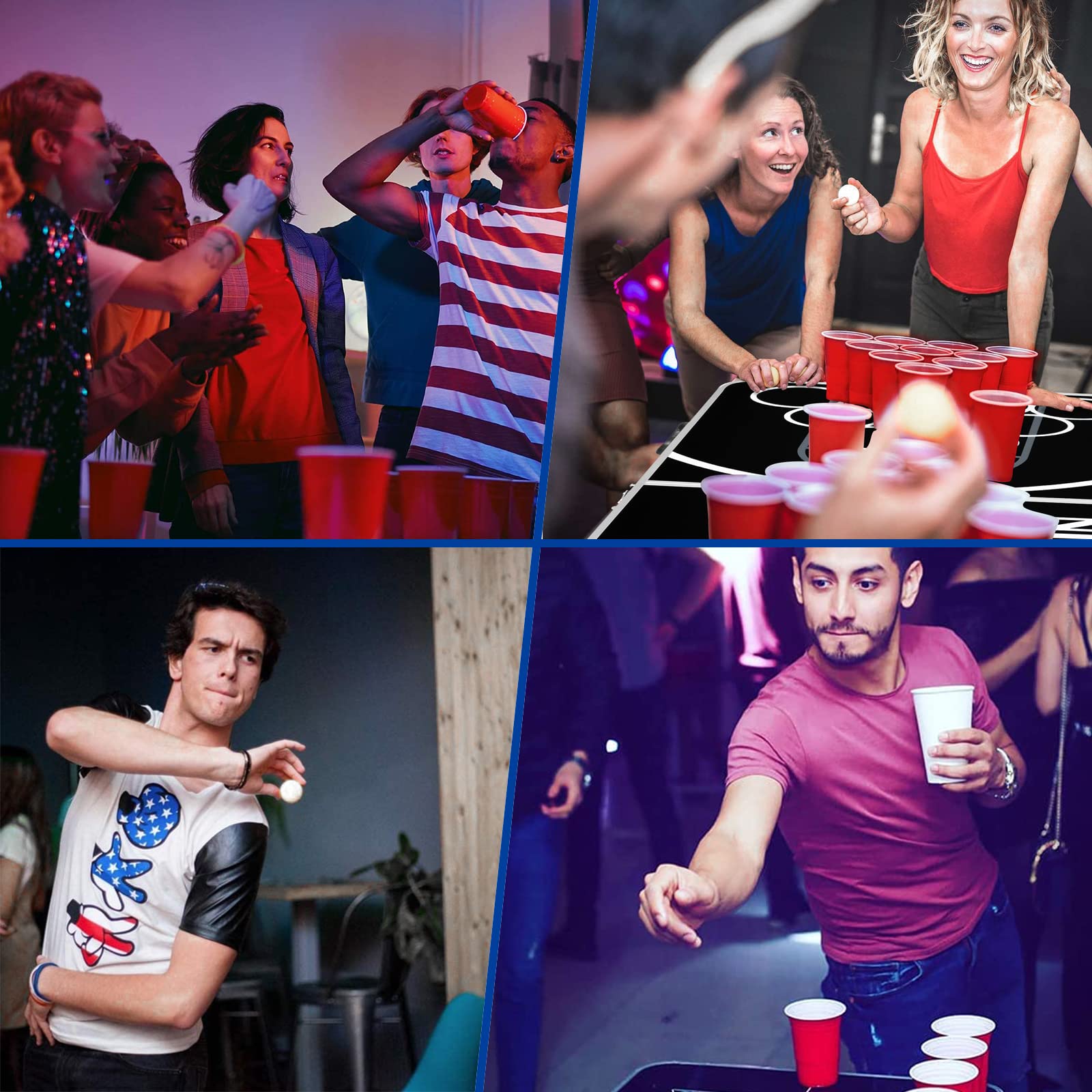 NAIZY Beer Pong Table avec 100 Gobelets et 5 Balles pour les Fêtes Premium Réglable en Hauteur en Aluminium et MDF - 242 x 62CM Noir
