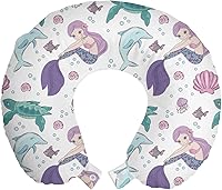 Vista 368 de Lunarable Teal Travel Pillow Neck Rest, Aquatic Fauna Theme Hand Drawn Style Various Starfish in Blue Shades, Memory Foam Traveling Accessory for