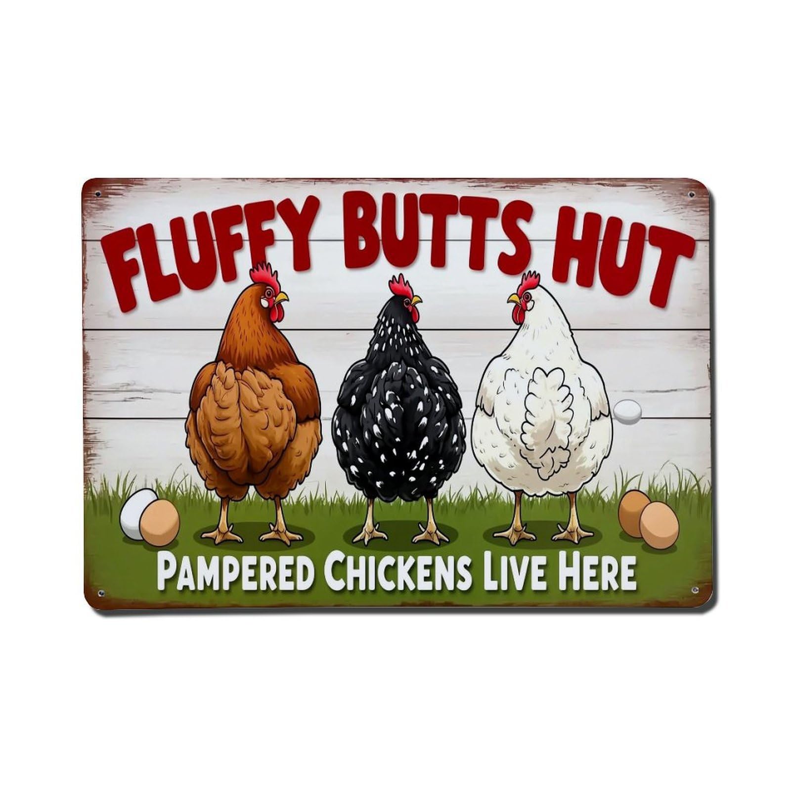 Nestemfo Vintage Fluffy Butts Hut Chickens Tin Sign Metal Sign, Living Room,Bar, Home, Bedroom Wall Decor,Retro Metal Poster 8X12 Inches