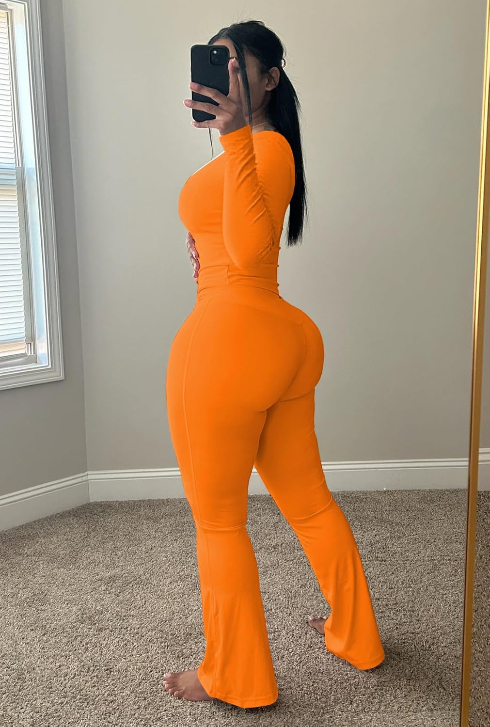 HBQ 2 Piece Sets For Women Casual Contrast Binding Crop Top and Flare Pants Lounge Sets Tracksuit - Image 3