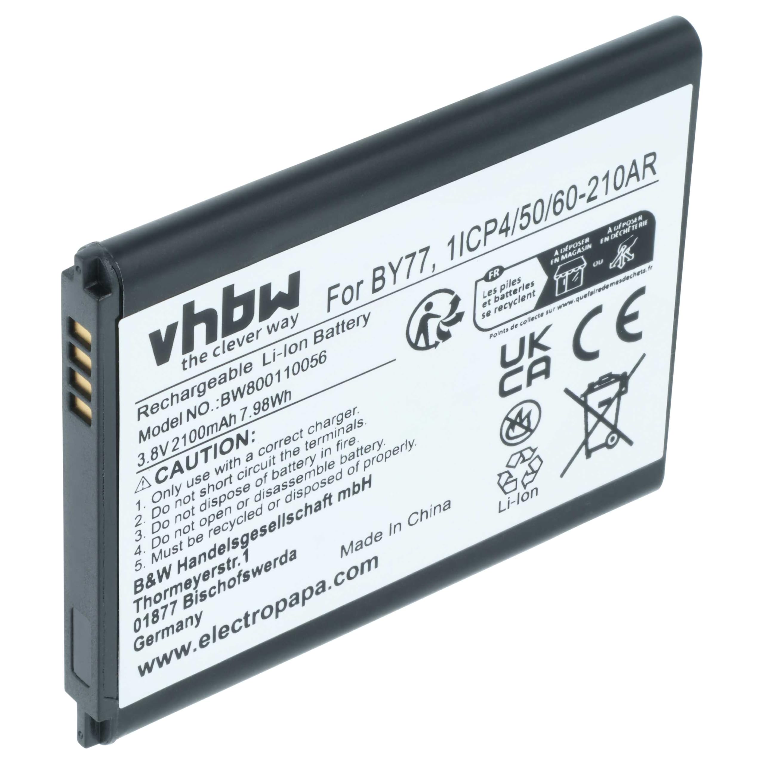 vhbw Batería reemplaza 1ICP4/50/60-210AR para Monitor de bebé (2100 mAh, 3,8 V, Li-Ion)