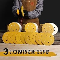 Vista 5 de Discos de lijado de grano 80 de 6 pulgadas, papel de lija de gancho y bucle para lijadora orbital, profesional para automoción y carpintería