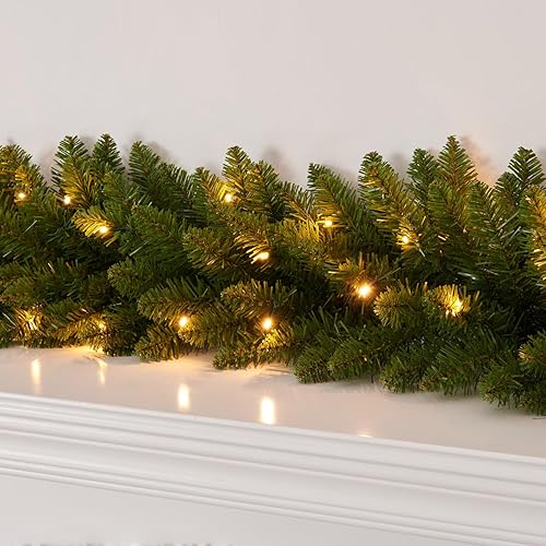 Miniatura 3 de Guirnalda de Navidad de 9 pies preiluminada con 50 luces, enchufable, para repisa de chimenea/escalera/interior/exterior, guirnalda de Navidad verde