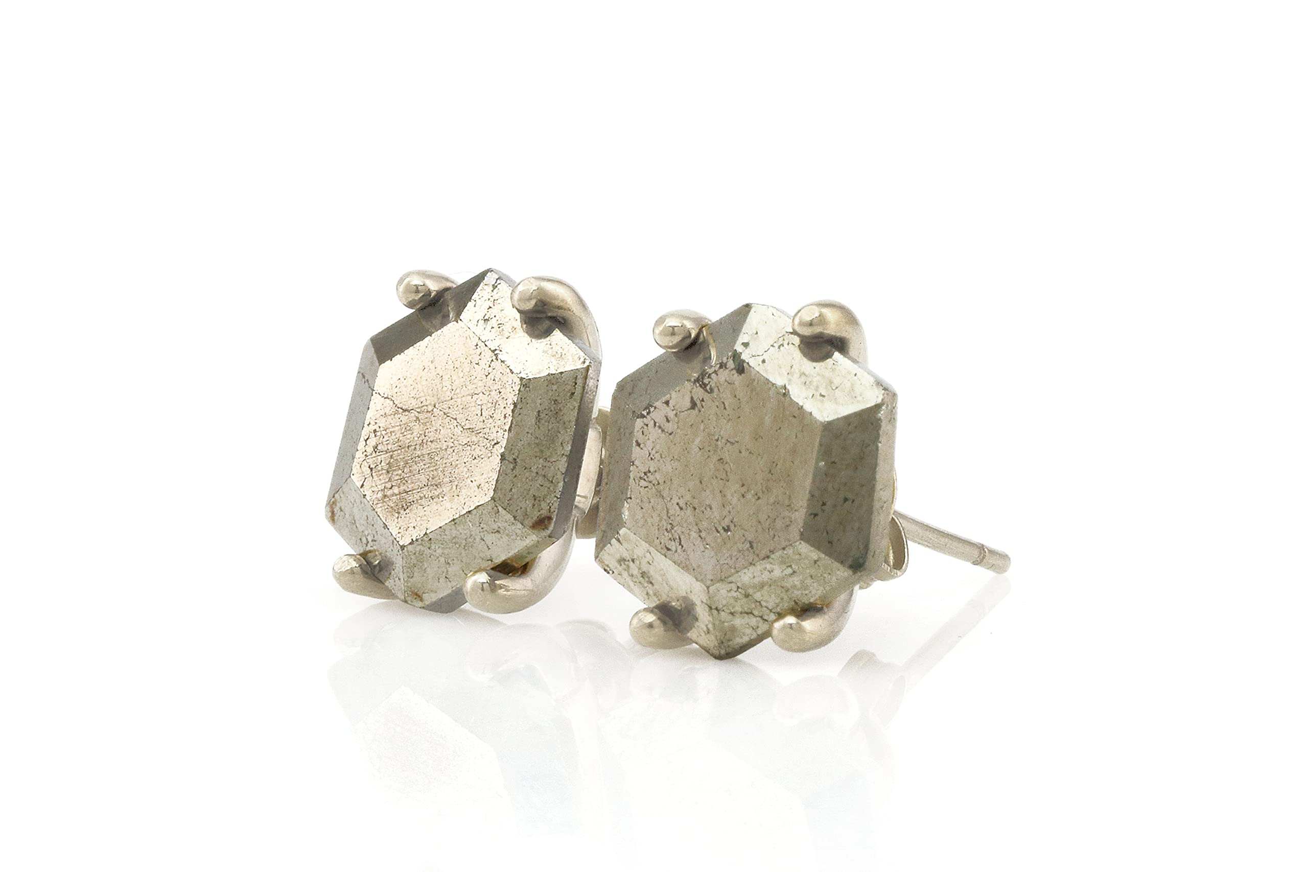 Boucles d'Oreilles en Pyrite de Fer - Boucles d'Oreilles Géométriques pour Femmes - Bijoux de Mode Artisanaux, Bijoux en Pierres, Bijoux Cadeaux - avec Boîte Fantaisie