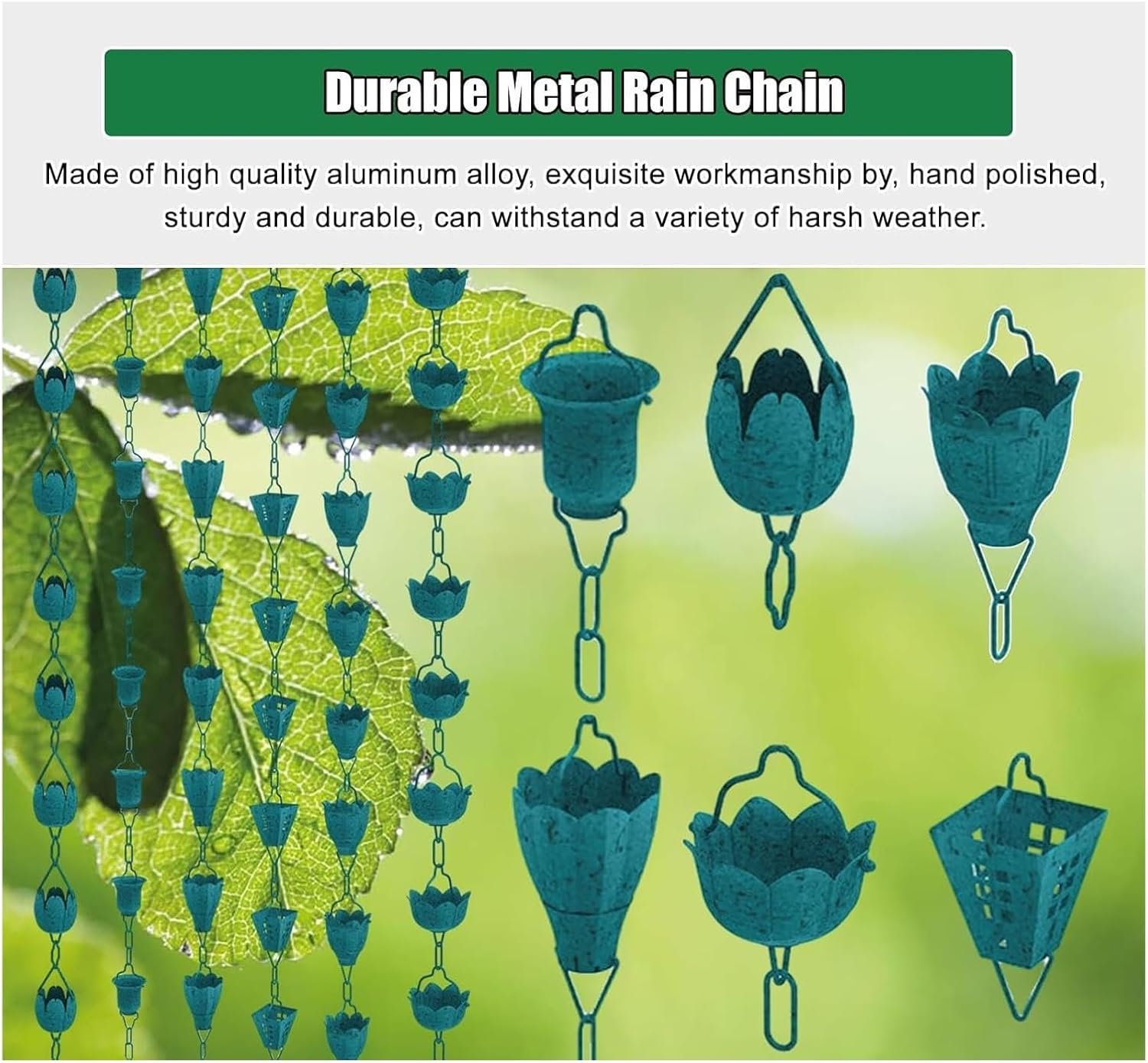 Rain Chains，Decor Rain Chain ， Rain Chains Garden Decoration Rain Catcher Chain, Rain Chain Home Patio Rain Diverter Down Spouts(Style7,3.2m/9.8 ft)