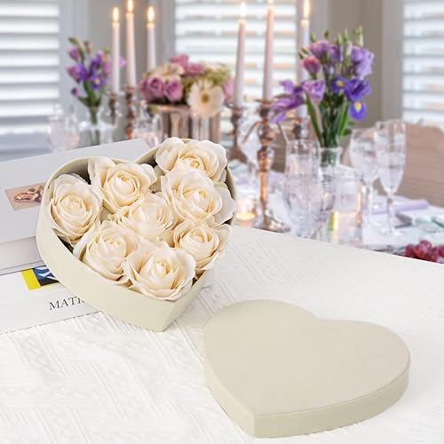 Miniatura 2 de GnFlus Cajas de regalo en forma de corazón con tapas para regalos, paquete de 4 cajas de regalo de terciopelo blanco para arreglos, flores, bodas,