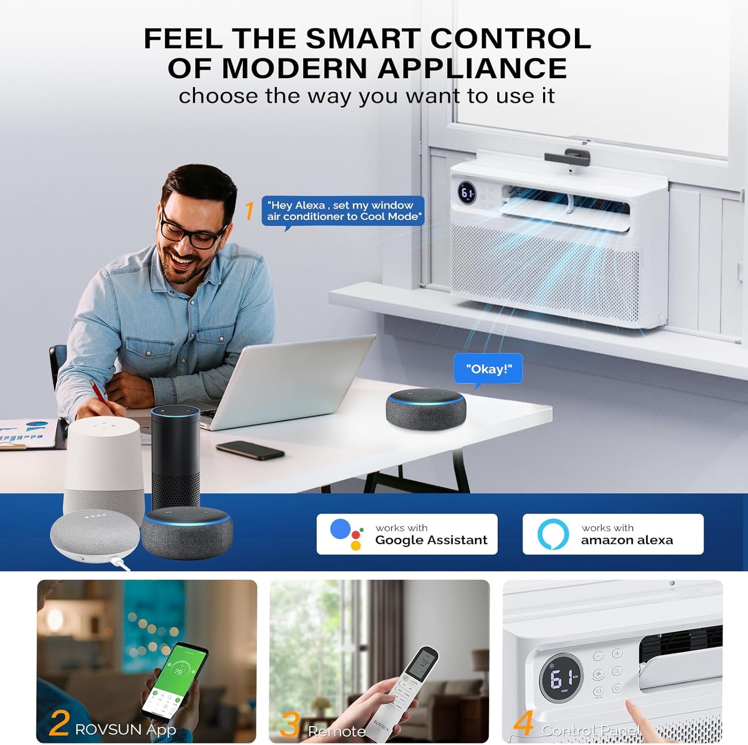 ROVSUN 8000 BTU Inverter Window Air Conditioner with WiFi, Energy-Star Window AC Unit with Remote & App Control, Ultra Quiet Design & Easy Install Kit, Work with Alexa/Google Assistant, 115V/60Hz thumbnail