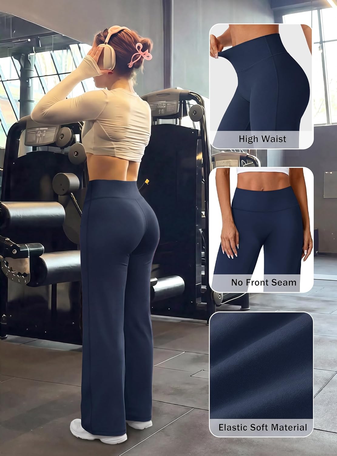 NIASHOT Straight Leg Leggings for Women Tummy Control No Front Seam Wide Leg Yoga Pants High Waisted Workout Pilates Outfits
