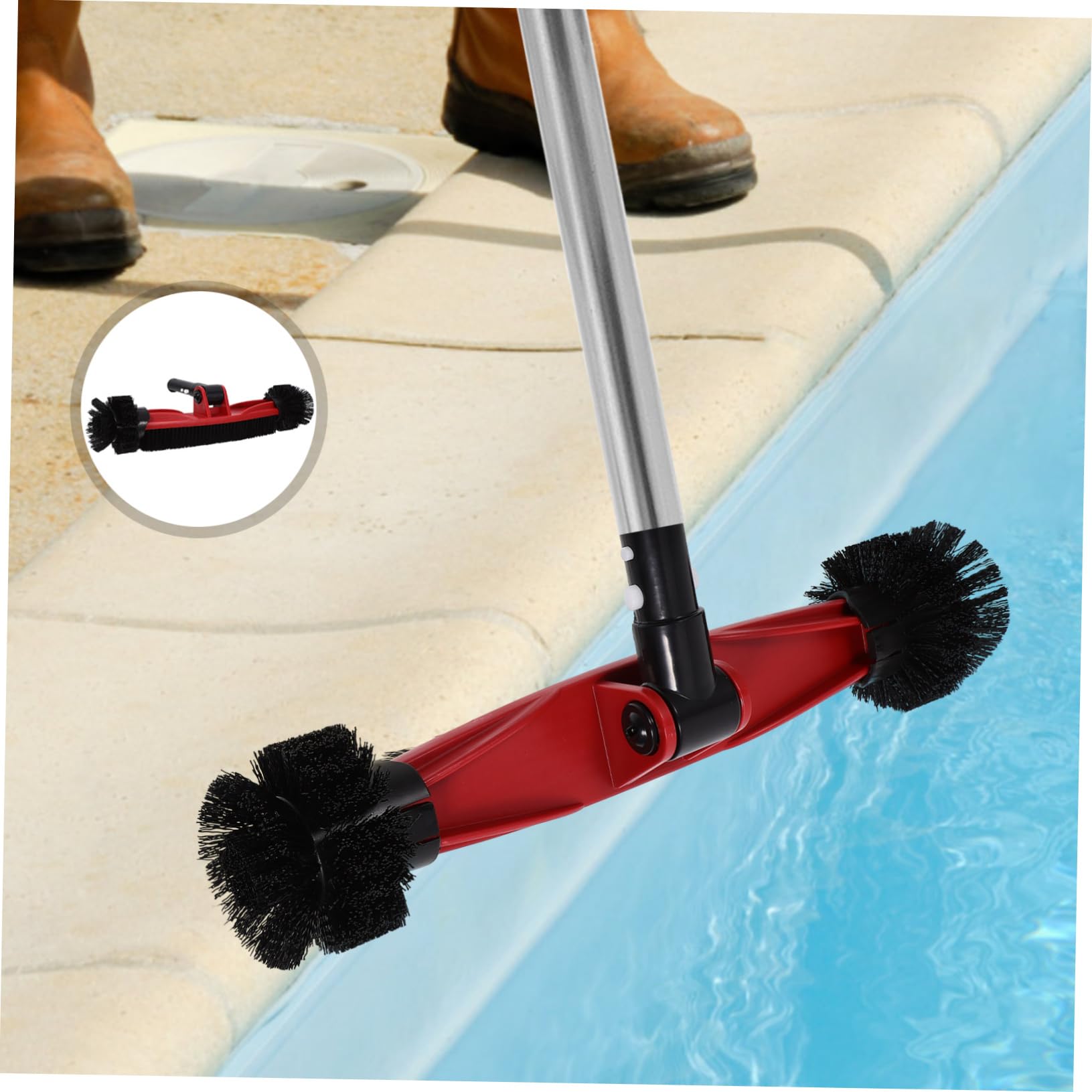 Brosse de Piscine Rotative 180° Poils en Nylon et PP Manche Amovible pour Parois, Angles et Nettoyage des Saletés Fines