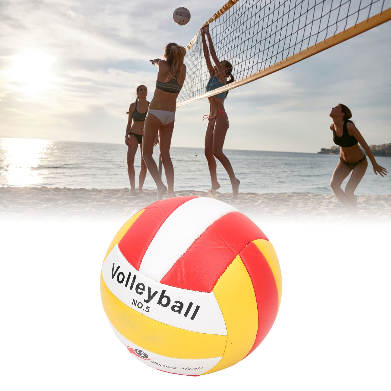 Airshi Indoor Volleyball, Official Size 5 Leather Red Volleyball for Training