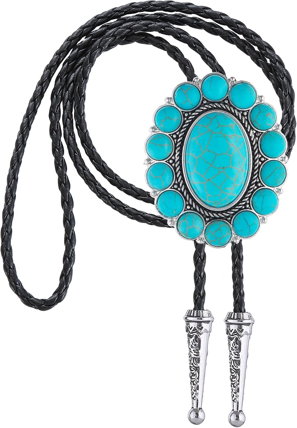 GelConnie Turquoise Bolo Tie for Men Handmade Vintage Womens Bolo Tie Necklace with Stone Western Bolero Ties Cowboy Necktie