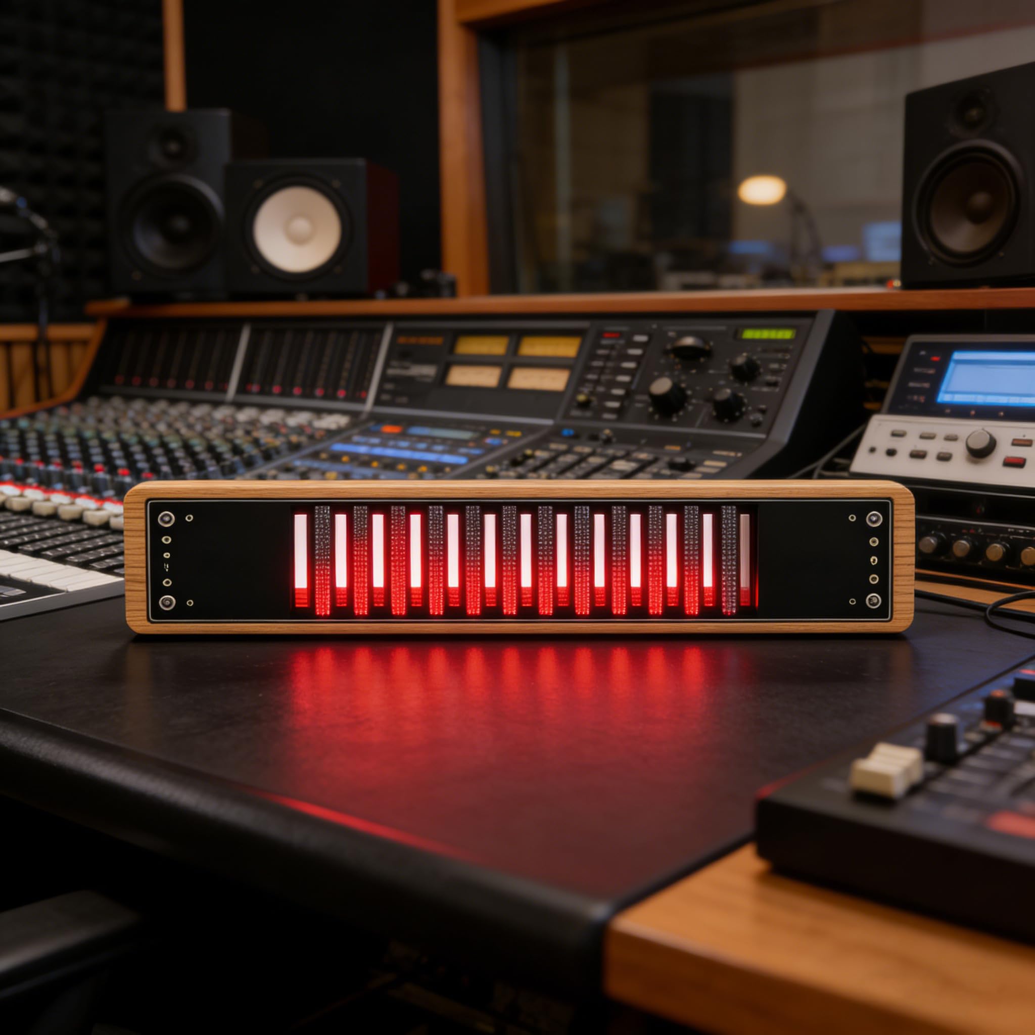 AVSMGP Musikspektrum-Anzeige Mit Dynamischer RGB-Beleuchtung, Digitaler Audio-Spektrumanalysator Mit Holzsockel AGC-Automatik- Farbenfroher Rhythmus Für Gaming, Studio, Zuhause Und Dekoration